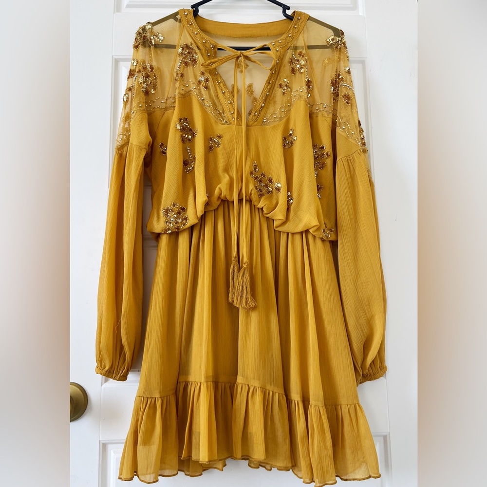 ASOS DESIGN Soft Chiffon Mini Dress with Floral Embellishment